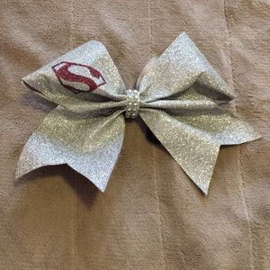 Silver Sparkle Superman Cheerleading Bow